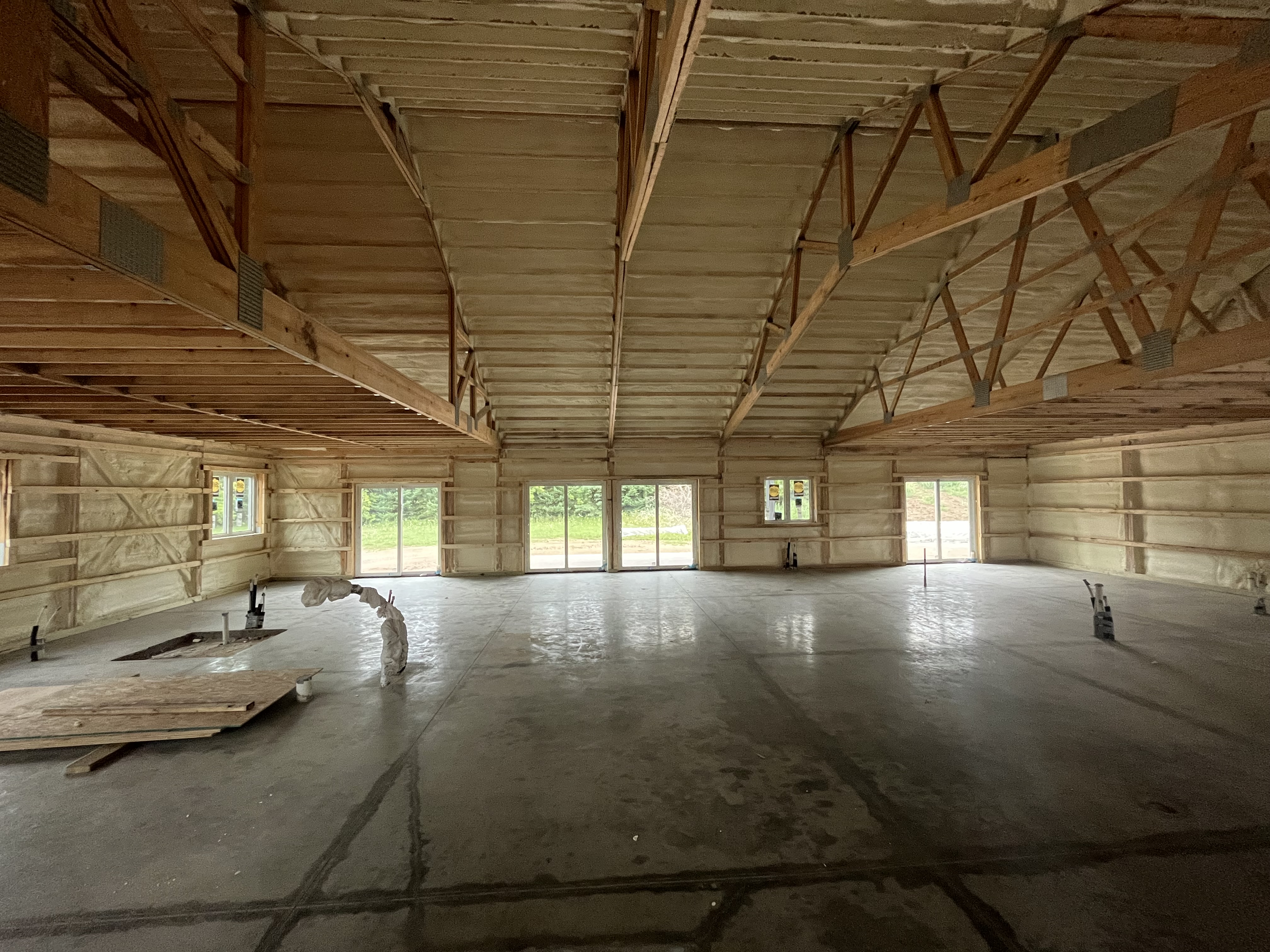 Pole barn spray foam insulation wide angle view