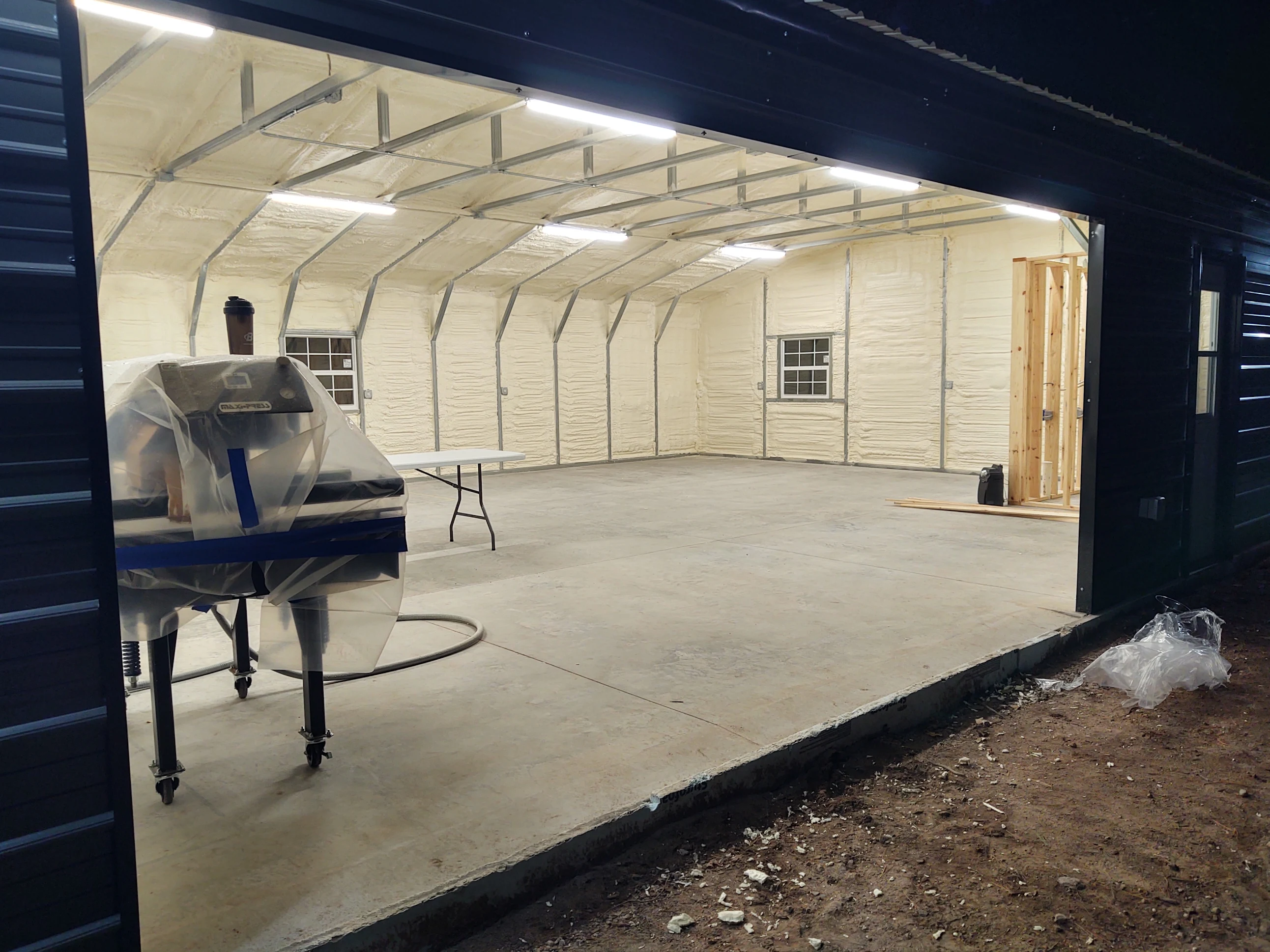Metal building spray foam insulation project in Shawano Wisconsin