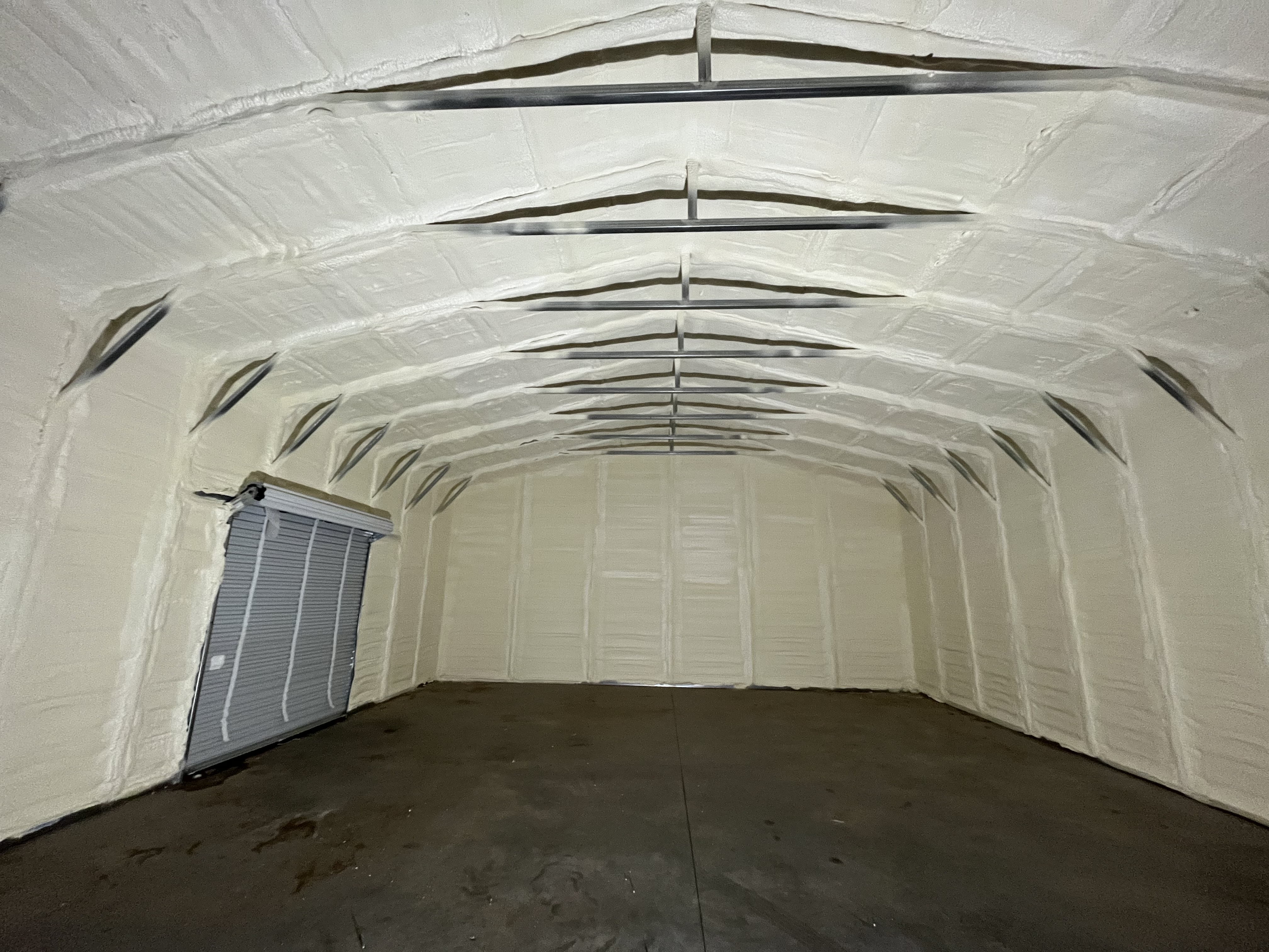 Completed commercial spray foam insulation in a metal building in Wisconsin
